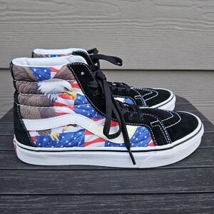 RARE VANS Sk8-Hi Freedom Eagle Free Bird USA FLAG Leather Shoe Mens 7 Womens 8.5